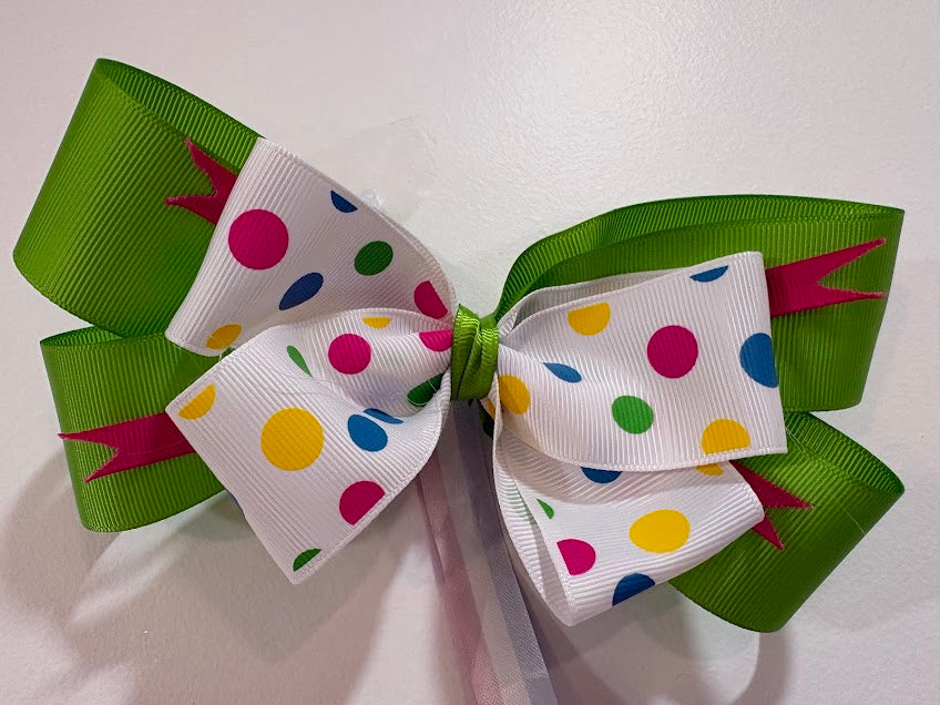 Large Lime Green Polka Dot Hair Bow